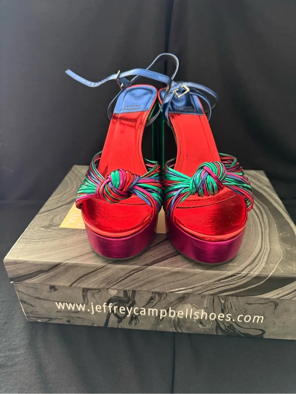 Jeffrey Campbell Platform Block Heel Sandals Metallic Multicolor size 10